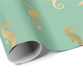 Gold Seapaarden op Turquoise/Aquamarine Cadeaupapier (Rol Hoek)