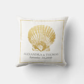 Gold Seashell Beach trouwdatum aandenken Kussen (Achterkant)