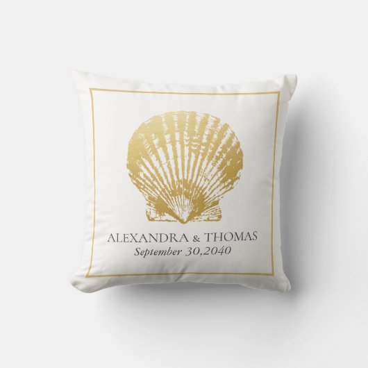 Gold Seashell Beach trouwdatum aandenken Kussen (Voorkant)