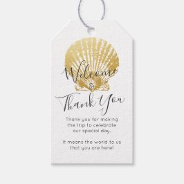 Gold Seashell Beach Weddenschap Cadeaulabel