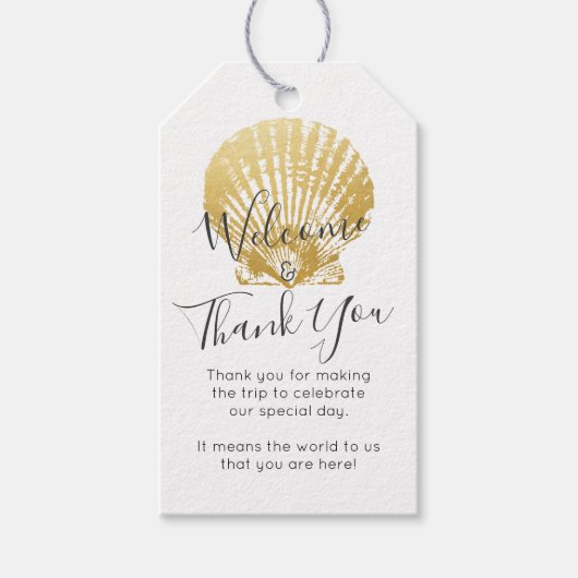 Gold Seashell Beach Weddenschap Cadeaulabel (Voorkant)