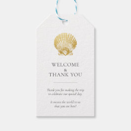 Gold Seashell Beach Weddenschap Cadeaulabel