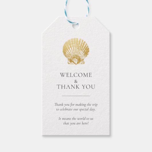 Gold Seashell Beach Weddenschap Cadeaulabel (Voorkant)