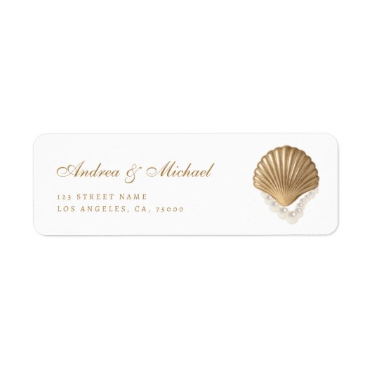 Gold Seashell Coastal Wedding Address Label (Voorkant)