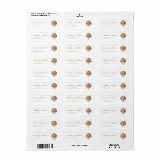 Gold Seashell Coastal Wedding Address Label (Full Sheet)