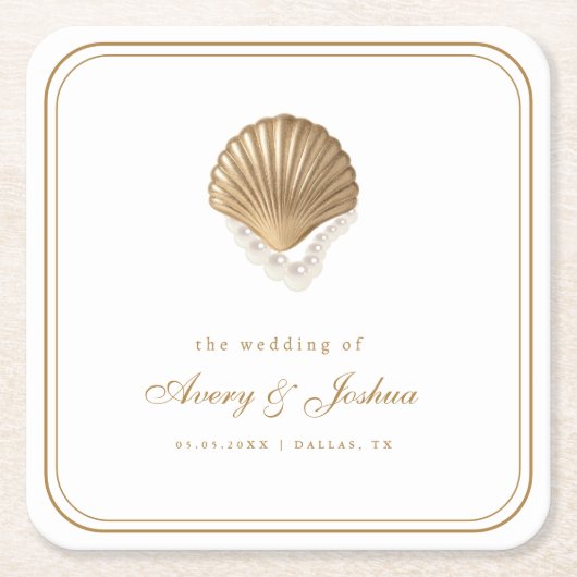 Gold Seashell Coastal Wedding Drink Kartonnen Onderzetters (Voorkant)