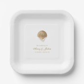 Gold Seashell Coastal Wedding Drink Papieren Bordje (Voorkant)