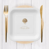 Gold Seashell Coastal Wedding Drink Papieren Bordje