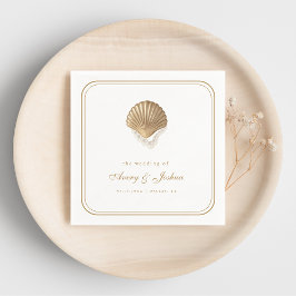 Gold Seashell Coastal Wedding Drink Servet