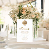 Gold Seashell Coastal Wedding Zitting Teken Kaart