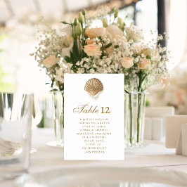 Gold Seashell Coastal Wedding Zitting Teken Kaart