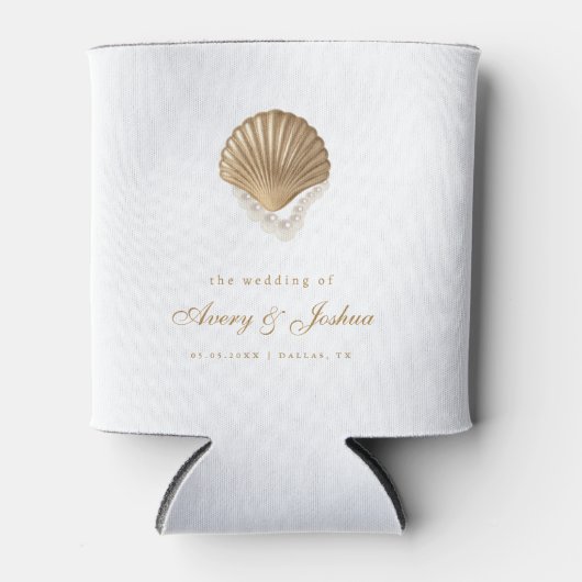 Gold Seashell Custom Coastal Wedding Favor Blikjeskoeler (Voorkant)