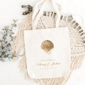 Gold Seashell Custom Coastal Wedding Favor Tote Bag