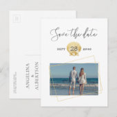 Gold Seashell Eenvoudig Modern Beach Bruiloft Aankondigingskaart (Voorkant / Achterkant)