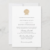 Gold Seashell Elegant Ocean Beach bruiloft Kaart (Voorkant)