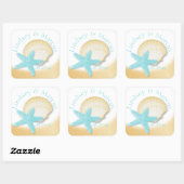 Gold Seashell en Aqua Starfish Sparkle Beach Vierkante Sticker (Vel)