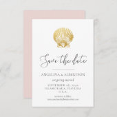 Gold Seashell en Blush Pink Save the Date (Voorkant / Achterkant)