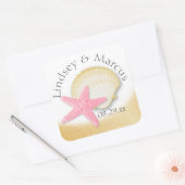 Gold Seashell en Pink Starfish Sparkle Beach Vierkante Sticker (Envelop)