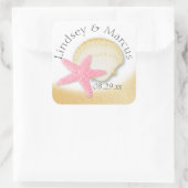 Gold Seashell en Pink Starfish Sparkle Beach Vierkante Sticker (Tas)