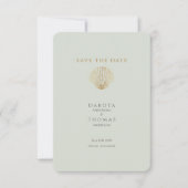 Gold Seashell Mute Sage Wedding Save the Date (Voorkant)