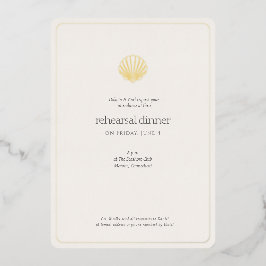 Gold Seashell Night Before Wedding Rehearsal Folie Uitnodiging