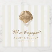 Gold Seashell Pearl Wedding Engagement Party Favor Sparkling Wijnetiket (Enkel label)