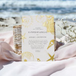 Gold Seashells Elegant Wedding Folie Invitation Uitnodiging<br><div class="desc">Deze huwelijksuitnodiging is voorzien van zeeschelp en zeesterren illustraties in gouden folie in combinatie met elegante lettertypen waarin al uw persoonlijke informatie is geschreven. Bekijk onze winkel voor meer overeenkomende items van dit bruiloft collectie.</div>