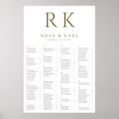 Gold Seating Chart met Bride & Groom Initialen Poster (Voorkant)
