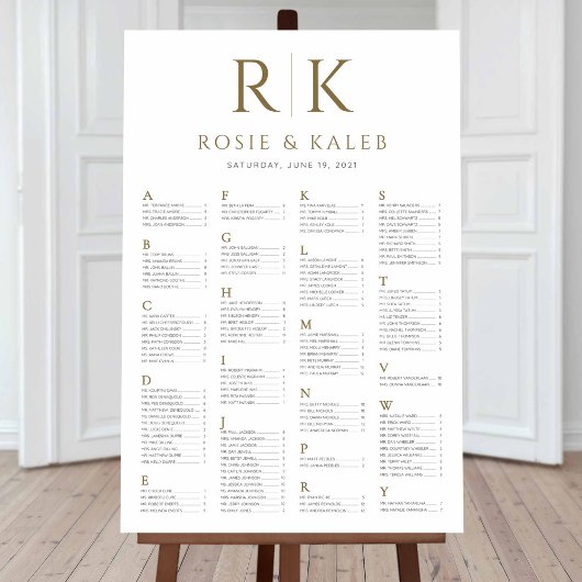 Gold Seating Chart met Bride & Groom Initialen Poster