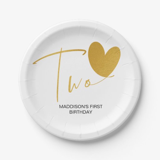 Gold Second Birthday Kinder Party Decor Two Birthd Papieren Bordje (Voorkant)