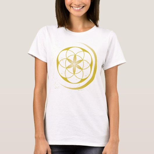Gold Seed of Life met Crescent T-shirt (Voorkant)