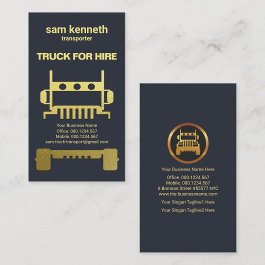 Gold Semi Truck Exquise Blue Trucker Visitekaartje (Voorkant / Achterkant)