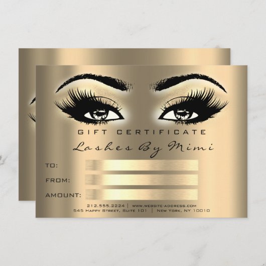 Gold Sepia Lashes Makeup Artist Certificate Gift Kaart (Voorkant / Achterkant)