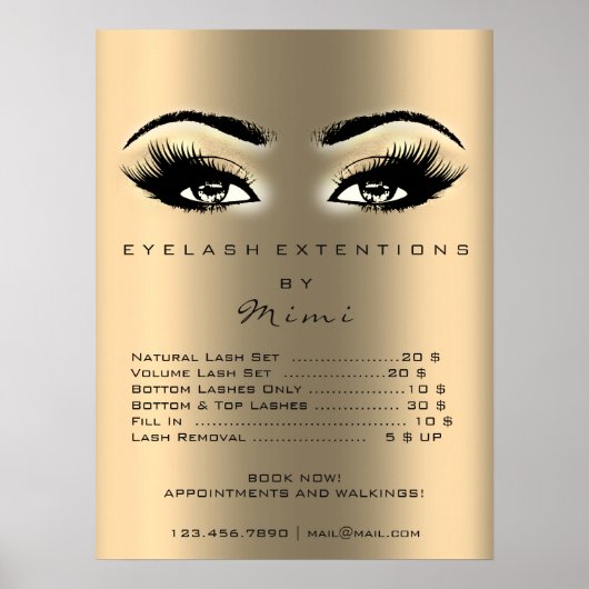 Gold Sepia Makeup Artist Waxing Lashing - Prijslij Poster (Voorkant)