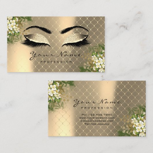 Gold Sepia Metallic Makeup Artist Lashes Floral Visitekaartje (Voorkant / Achterkant)
