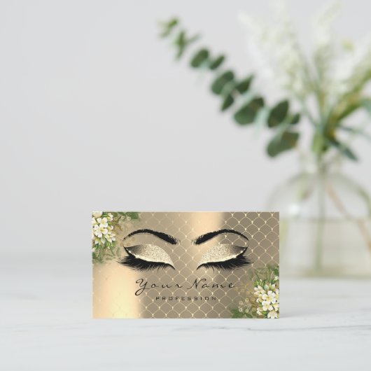 Gold Sepia Metallic Makeup Artist Lashes Floral Visitekaartje (Staand voorkant)