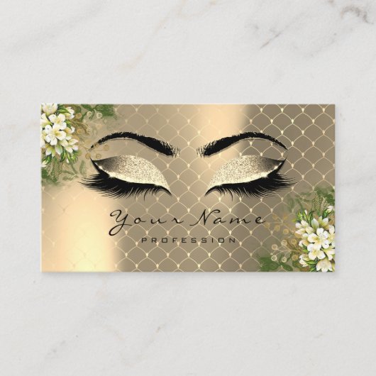 Gold Sepia Metallic Makeup Artist Lashes Floral Visitekaartje (Voorkant)