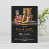 Gold Sequin Boots and Bubbly Bridal Shower Kaart (Staand voorkant)