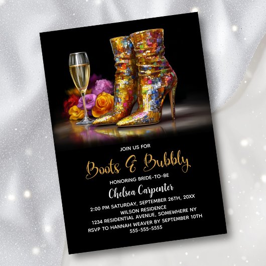 Gold Sequin Boots and Bubbly Bridal Shower Kaart