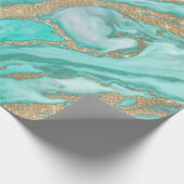 Gold Sequin Glitter Blauwgroen Smoky Marmer Cadeaupapier (Hoek)