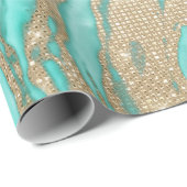 Gold Sequin Glitter Blauwgroen Smoky Marmer Cadeaupapier (Rol Hoek)