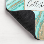 Gold Sequin Glitter Blauwgroen Smoky Marmer Muismat (Hoek)