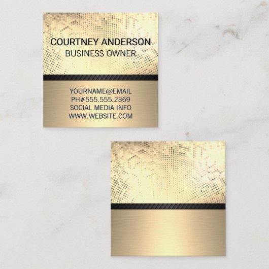 Gold Sequin | Kieuwnet | Goud metaal Vierkante Visitekaartje (Voorkant / Achterkant)