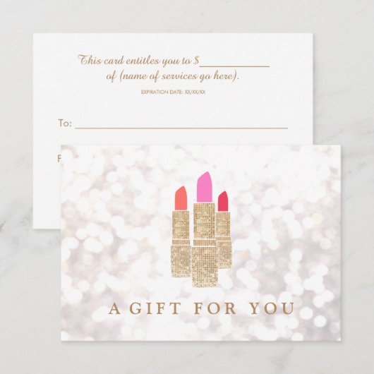 Gold Sequin Lipstick Beauty Salon Gift Certificate (Voorkant / Achterkant)
