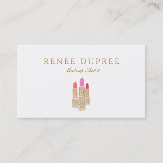 Gold Sequin Lipstick Makeup Artist Beauty Salon Visitekaartje (Voorkant)