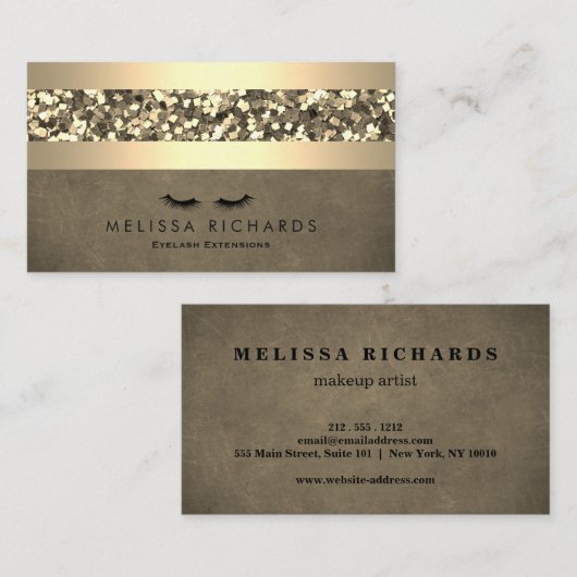 Gold & Sequin Makeup Artist Eyelash Extensions Visitekaartje (Voorkant / Achterkant)