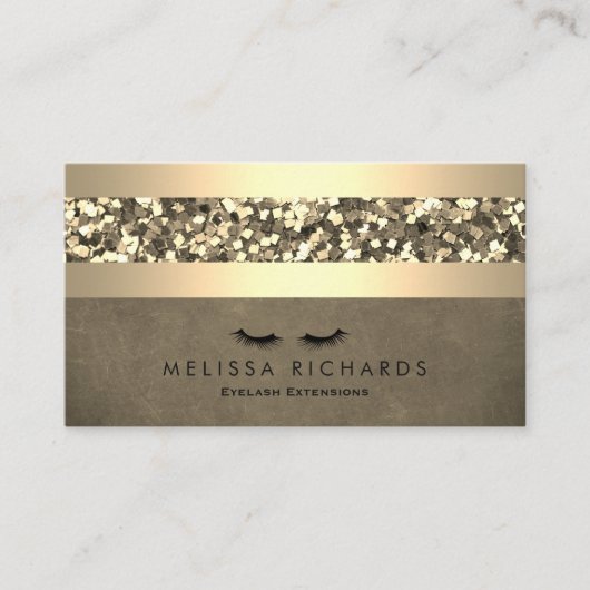 Gold & Sequin Makeup Artist Eyelash Extensions Visitekaartje (Voorkant)