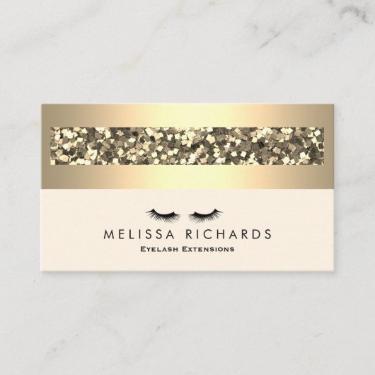 Gold & Sequin Makeup Artist Eyelash Extensions Visitekaartje (Voorkant)