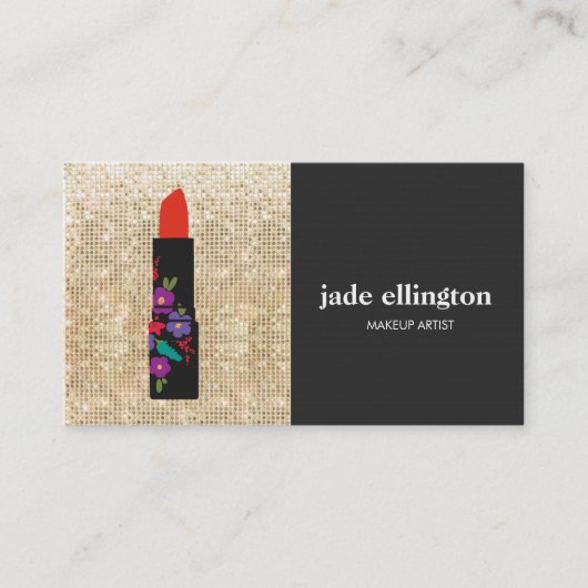 Gold Sequin Makeup kunstenaar Floral Lipstick Beau Visitekaartje (Voorkant)