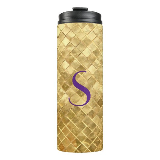 Gold Sequin Monogrammed Thermal Tumbler Thermosbeker (Voorkant)